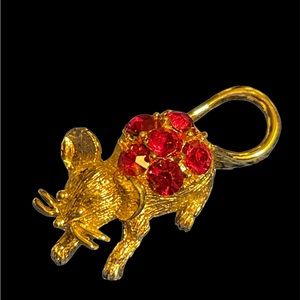 Tiny Mouse Brooch with Pink Rhinestones